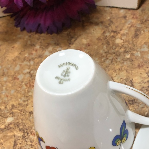 Porsgrund Norway Farmers Rose Demitasse Cup & Saucer (Rim, Gold Trim) Set - Picture 11 of 13